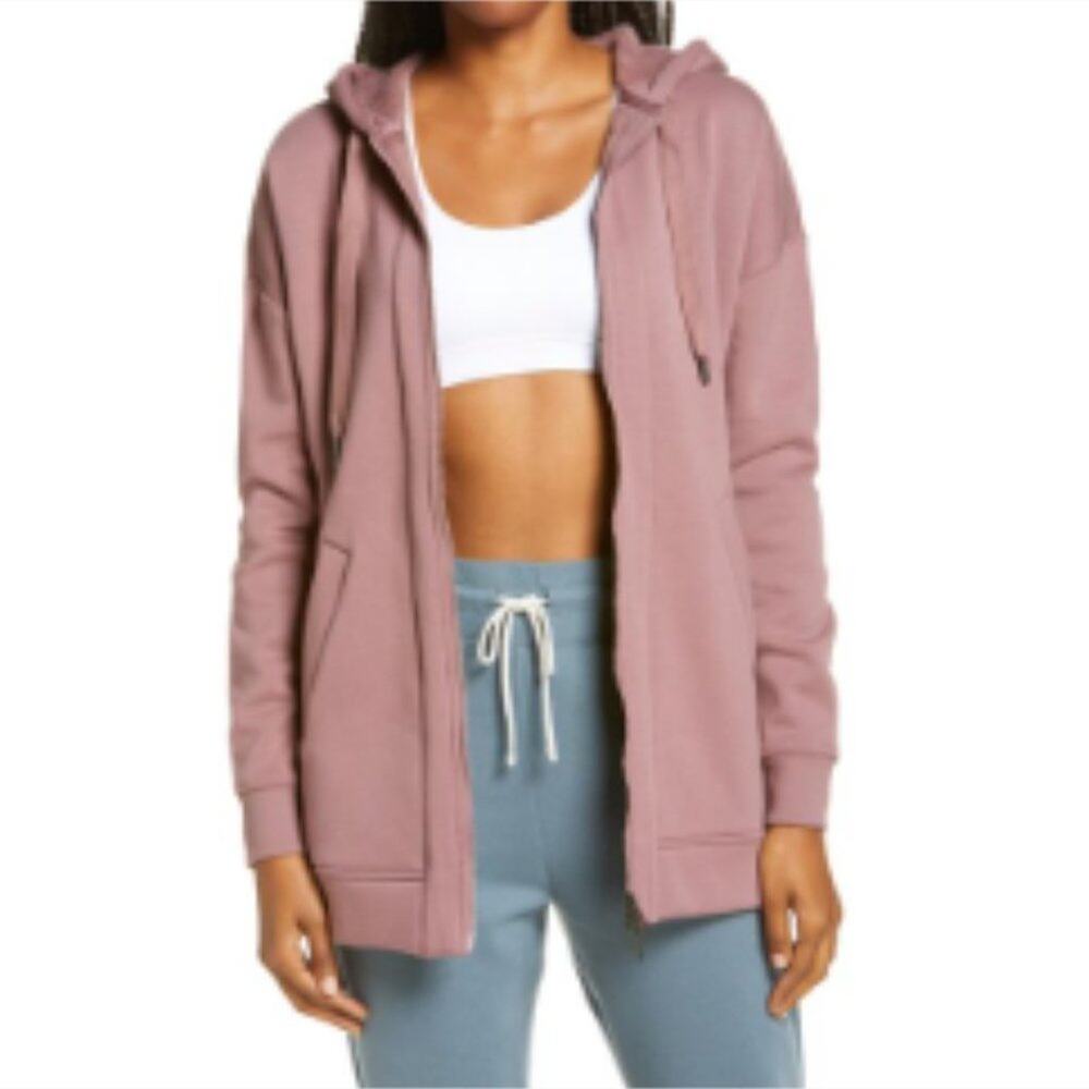 Zella Women's Amazing Long Full Zip Hoodie Dusty Mauve Size M
